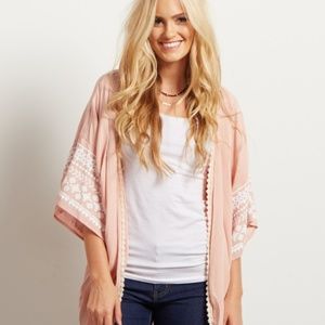 Pink Tribal Sleeve Embroidered Kimono